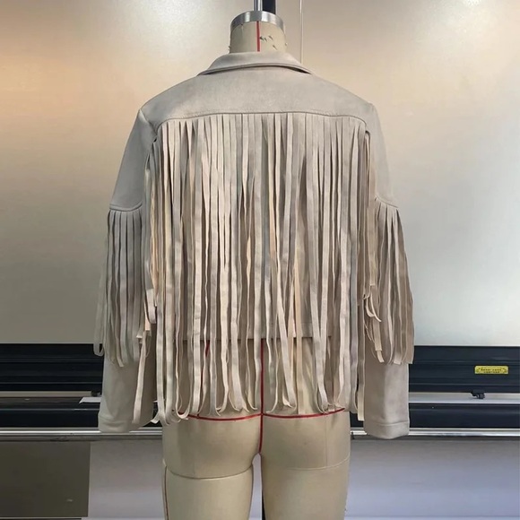 Women's Fringe Faux Suede Leather JacketTassel Motorcycle Cropped - Picture 6 of 7